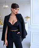 Шикарний жіночий брючний костюм Трійка Люкс чорний (різні кольори) XS S M L, фото 5