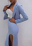 Жіночий костюм піджак і спідниця з розрізом Люкс блакитний (різні кольори) XS S M L, фото 6