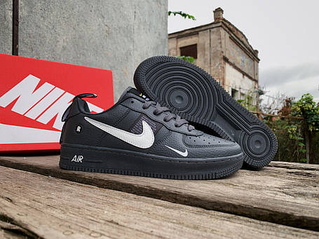 Чоловічі кросівки Nike Air Force 1 Grey White сірі з білим, фото 1