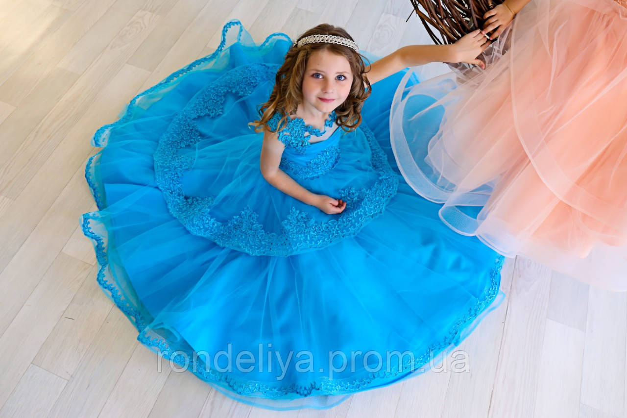 Дитяча сукня кольору морська хвиля на зріст 122 см