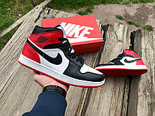 Кросівки чоловічі Nike Air Jordan 1 Retro High Black Red чорні з червоним, фото 4