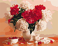 Картина по номерам Красно-белые пионы и вишни Картины в цифрах Раскраска 40х50 Brushme BS8082
