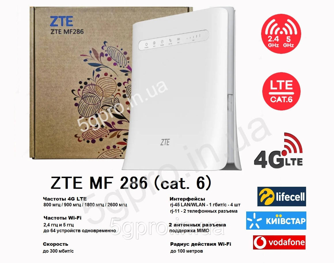 Стационарный 4G LTE Wi-Fi роутер ZTE MF 286 (Cat. 6) с поддержкой агрегации!