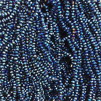 Бусины стекло на леске с синим напылением "граненный рондель" d-3х2,5мм+- L-36см+-
