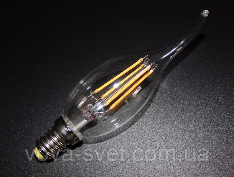 LED лампа Эдисона C-35 (4w) E-14 (AMBER) "NEW" filament (свеча на ветру) - фото 4 - id-p433683811