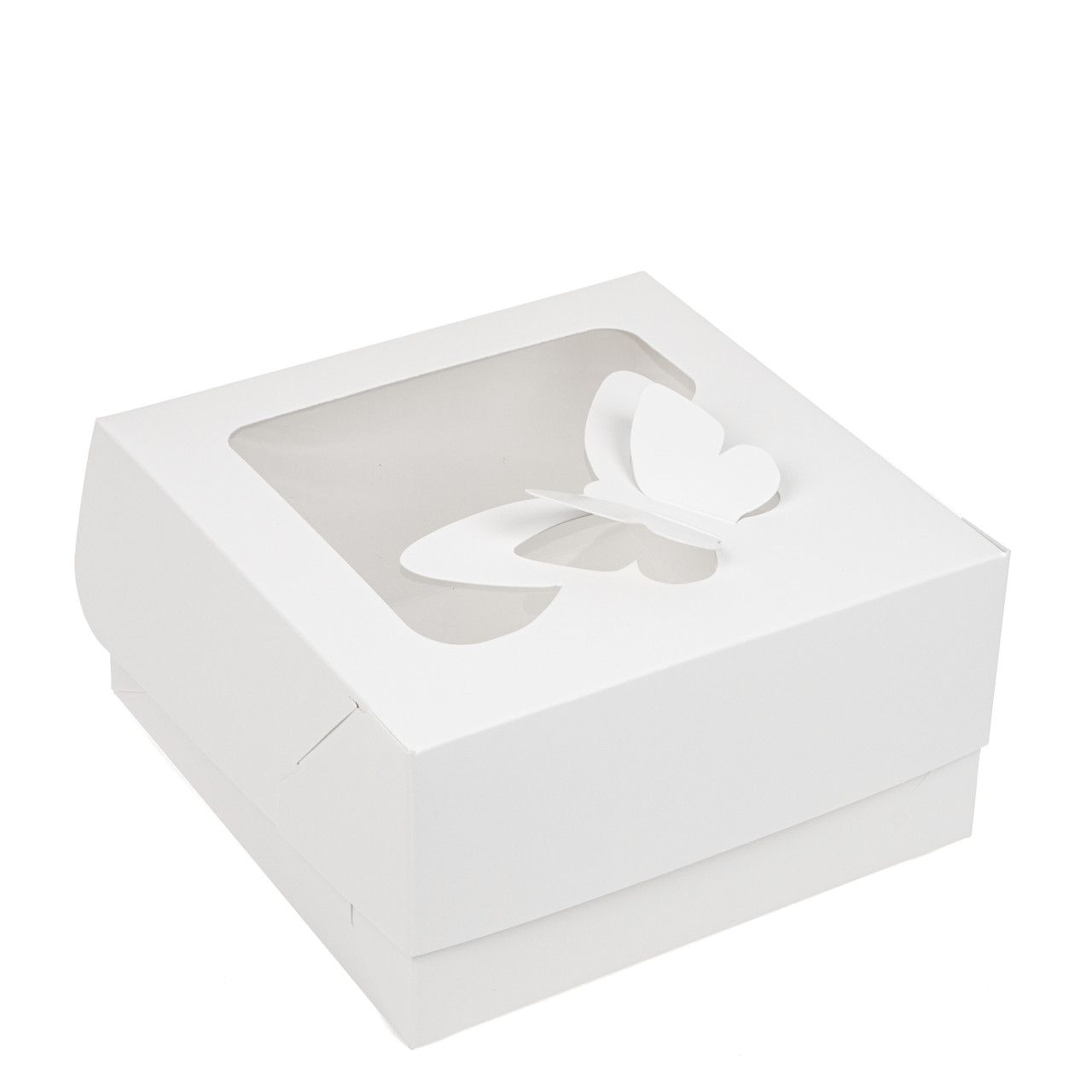Коробка 170х170х90 для десертів "Метелик" з вікном, біла, фото 1