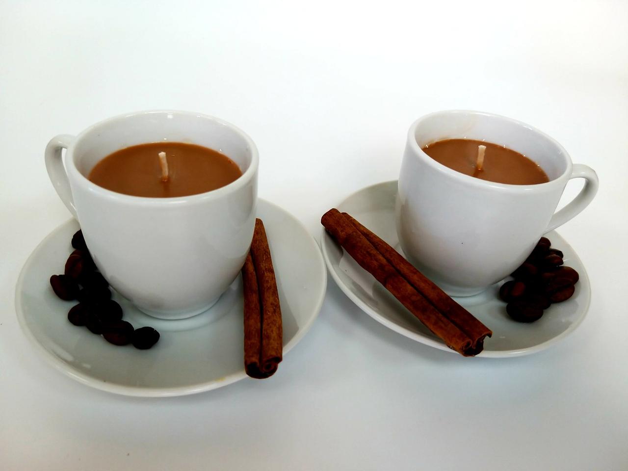 Подарунковий бокс "Кава у ліжко" - Подарунковий романтичний набір з двох кавових свічок соєвий у крафтовій подарунковій упаковці, фото 1