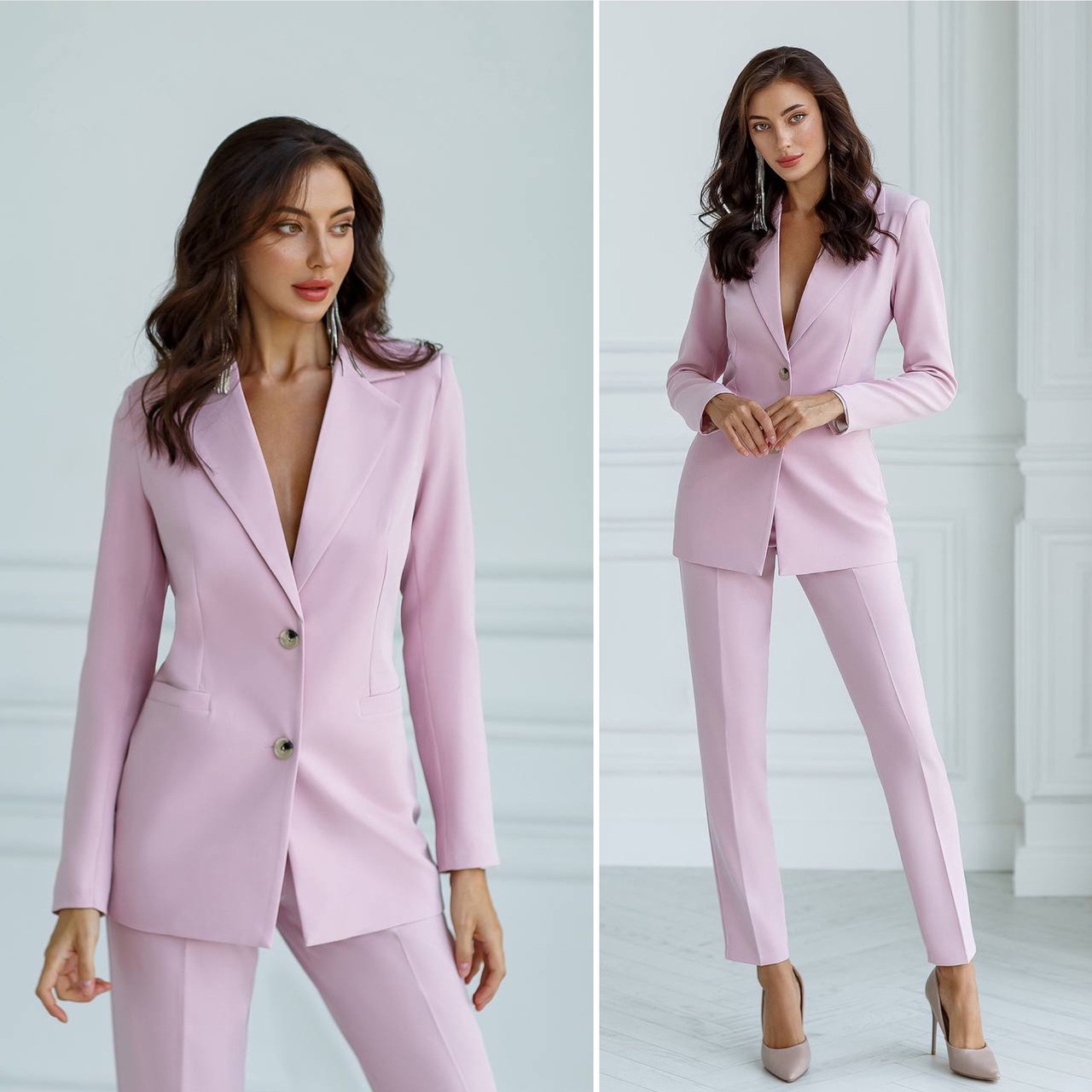 Костюм брючний жіночий класика Люкс рожевий (різні кольори) XS S M L