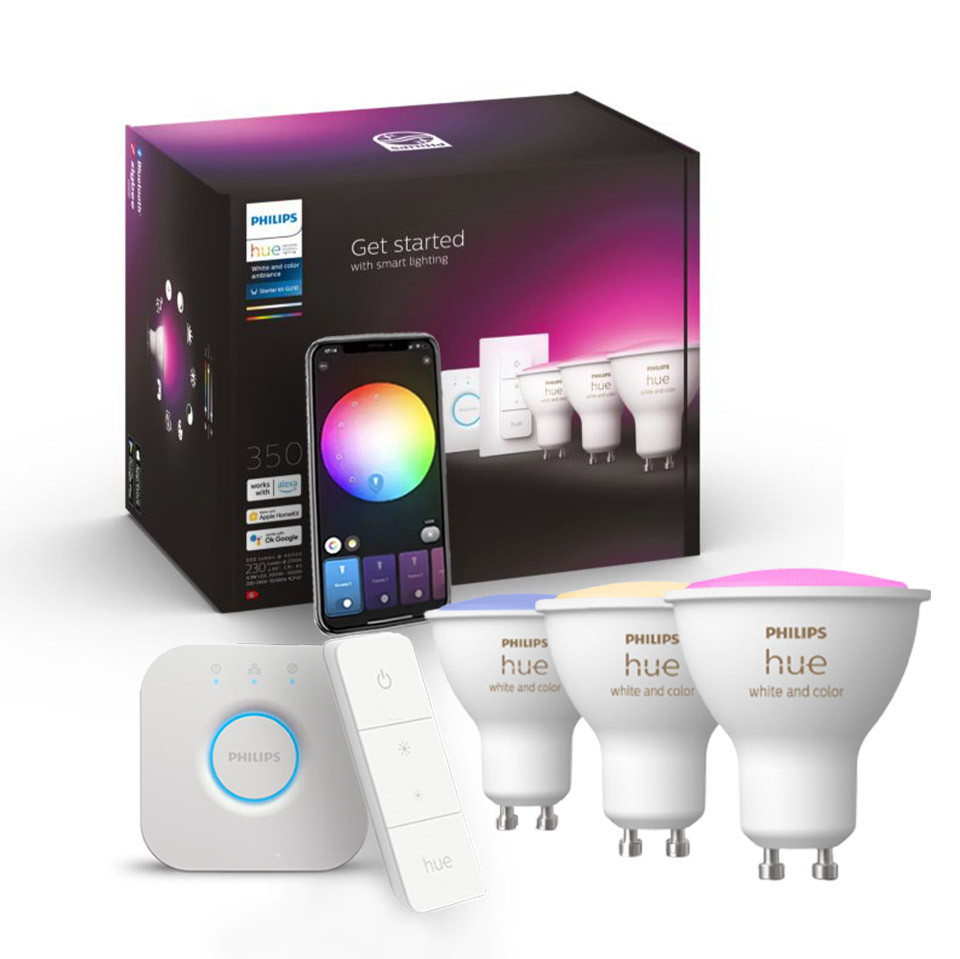 Розумні LED лампочки Philips Hue GU10 White and Color 350lm 50Вт 5.7W, ZigBee, Bluetooth, Apple HomeKit, 3шт.