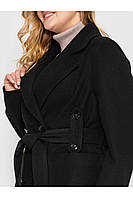 Женское черное демисезонное шерстяное кашемировое двубортное пальто больших размеров