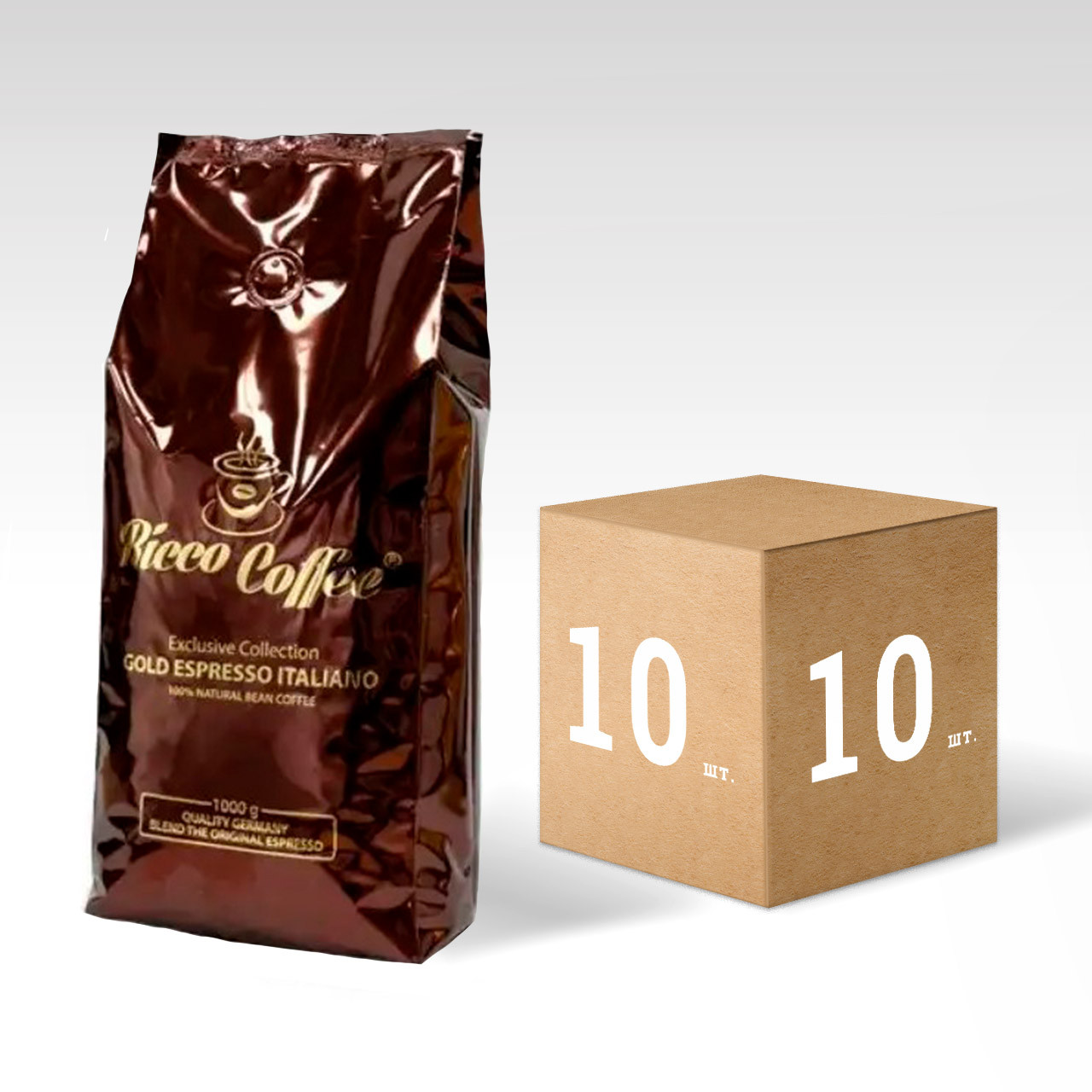 Кава в зернах Ящик 10 КГ Купаж Ріко Кава RICCO COFFEE GOLD ESPRESSO ITALIA натуральна кава зернова