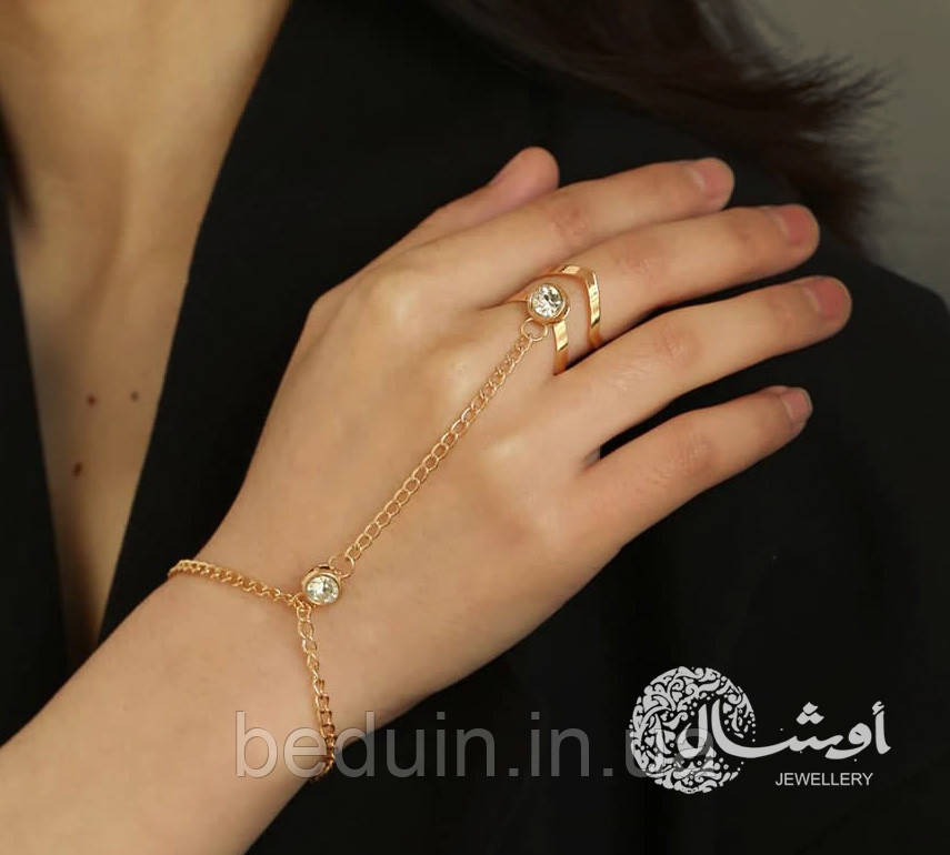 Елегантний слейв-браслет через кільце "Anna" — золотистий Aushal Jewellery