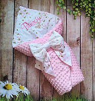 Плюшевый конверт - одеяло для девочки на выписку (зима), розовый