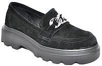Розміри 36, 37, 40  На повну ногу  Жіночі демісезонні замшеві туфлі на платформі, чорні