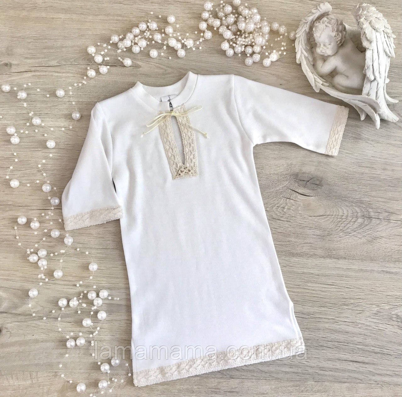 Хрестильна сорочка "Крістіан-3" з довгим рукавом Інтерлок молочний Betis, фото 1