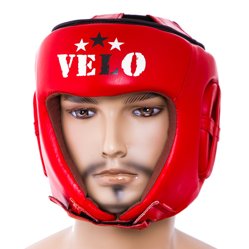 Шолом боксерський червоний Velo AIBA, шкіра, розмір L