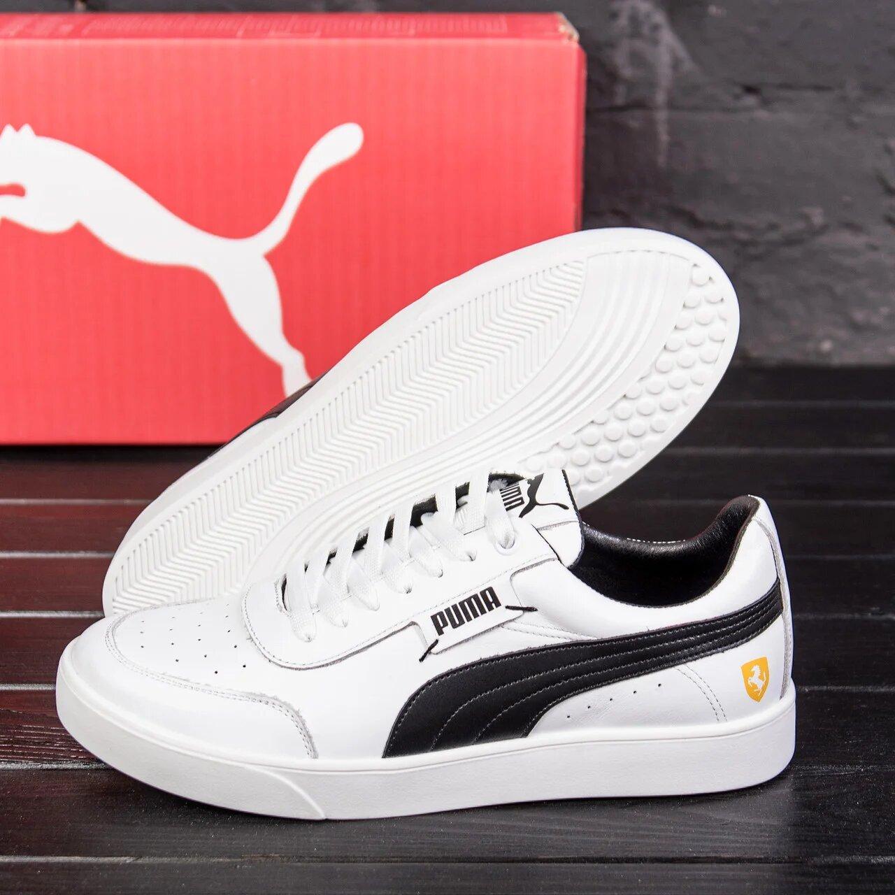 Чоловічі кеди білого кольору шкіряні з чорними вставками