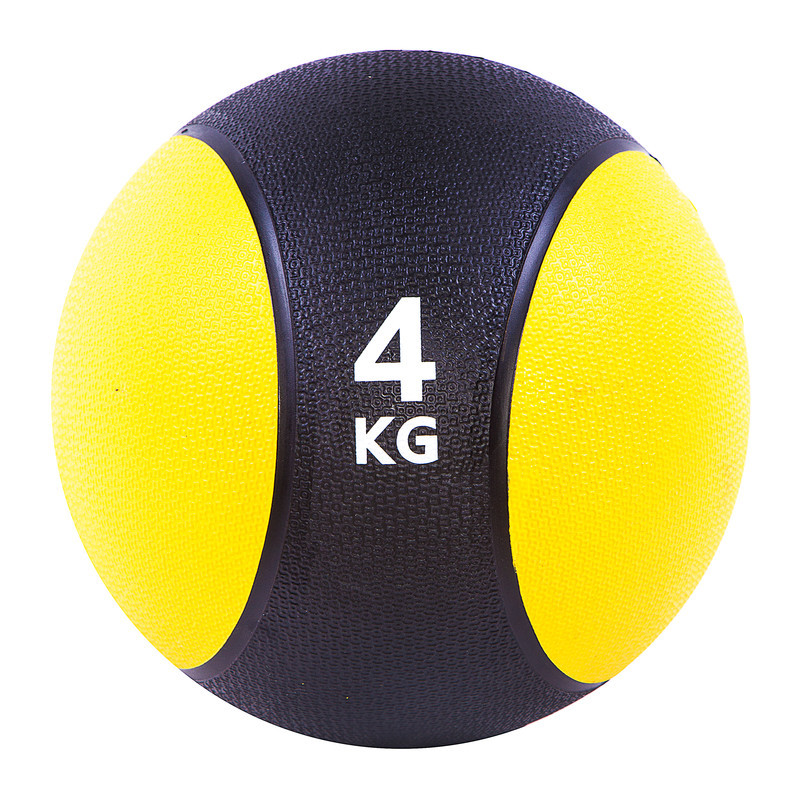 М'яч медичний World Sport (медбол) твердий 4кг D=22 см, чорно-жовтий