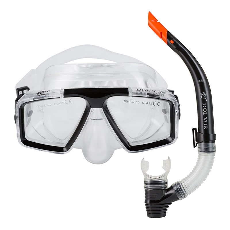 Набір для плавання підлітковий маска та трубка чорний Dolvor М4204Р
