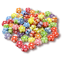 Пластиковые бусины Цветочек маленький, размер 6,5х4мм, в упаковке +-25г (примерно 180шт.), Разноцветные