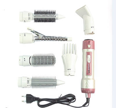 Фен GEMEI біло-рожевий із насадками