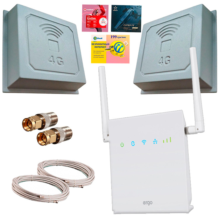 4G WI-FI комплект "Потужний прийом" (роутер ERGO R0516, Антени 34 ДБ).