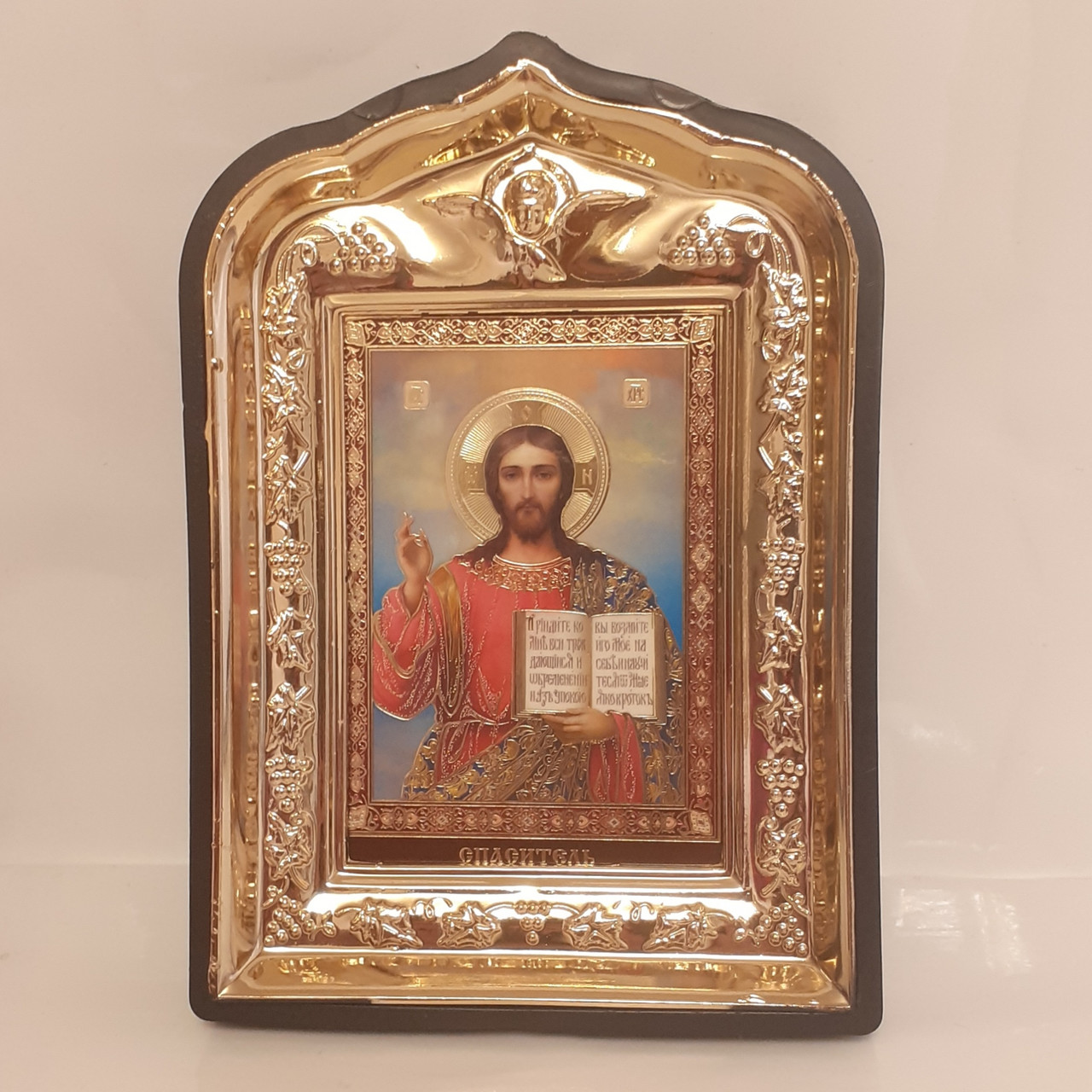 Ікона Спаситель, лик 6х9, у пластиковій чорній рамці, фото 1