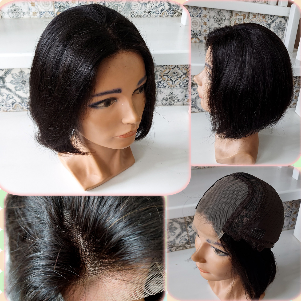 Перука каре з натурального волосся з моновставкою ручної роботи темно-шоколадний IRIS 10"-2natural, фото 1