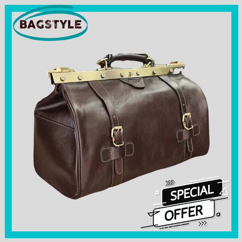 Саквояж сумка повсякденний стильний з натуральної шкіри для міста та поїздок на клямці коричневий, фото 1