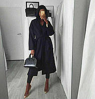 Стильное длинное женское пальто с карманами