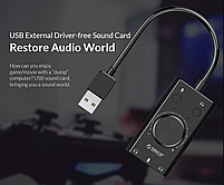 Зовнішня звукова карта Orico SC2-BK USB 2.0 стерео з регулятором гучності, фото 3