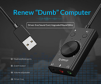 Зовнішня звукова карта Orico SC2-BK USB 2.0 стерео з регулятором гучності, фото 5