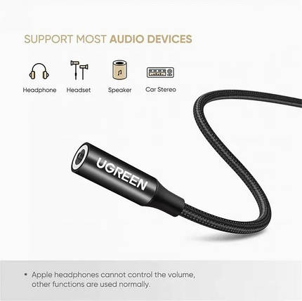Перехідник USB Type C на 3.5 мм Ugreen для навушників, гарнітури AV142 70858 (Черний), фото 2
