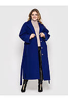 Женское демисезонное кашемировое длинное пальто оверсайз цвета электрик больших размеров