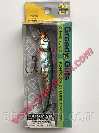 Воблер Pontoon 21 Greedy-Guts 88SP-SR Suspending 0.8-1.2 м col. 405 CB Crash HG Wakasagi, фото 1