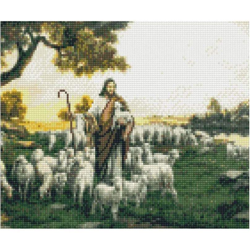 Алмазная мозаика "Пастух со стадом овец" Strateg HX042 30х40 см - фото 1 - id-p1679670328