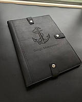 Кожаная папка для морских документов (папка для документов моряка) черная