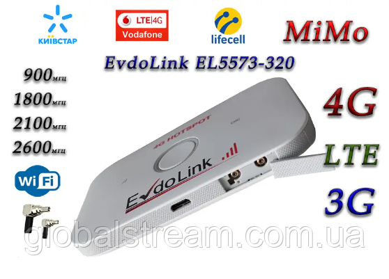 Мобільний модем 3G 4G Wi-Fi Роутер EvdoLink EL5573-320 Київстар, Vodafone, Lifecell з 2 вих. під MIMO