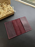 Шкіряна обкладинка для паспорта (на закордонний паспорт, паспорт старого зразка) бордова з гравіюванням, фото 2