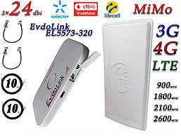 Повний комплект для 4G/LTE/3G з EvdoLink EL5573-320 + Антена планшетна MIMO 2×24dbi (48 дб) 698-2690 МГц
