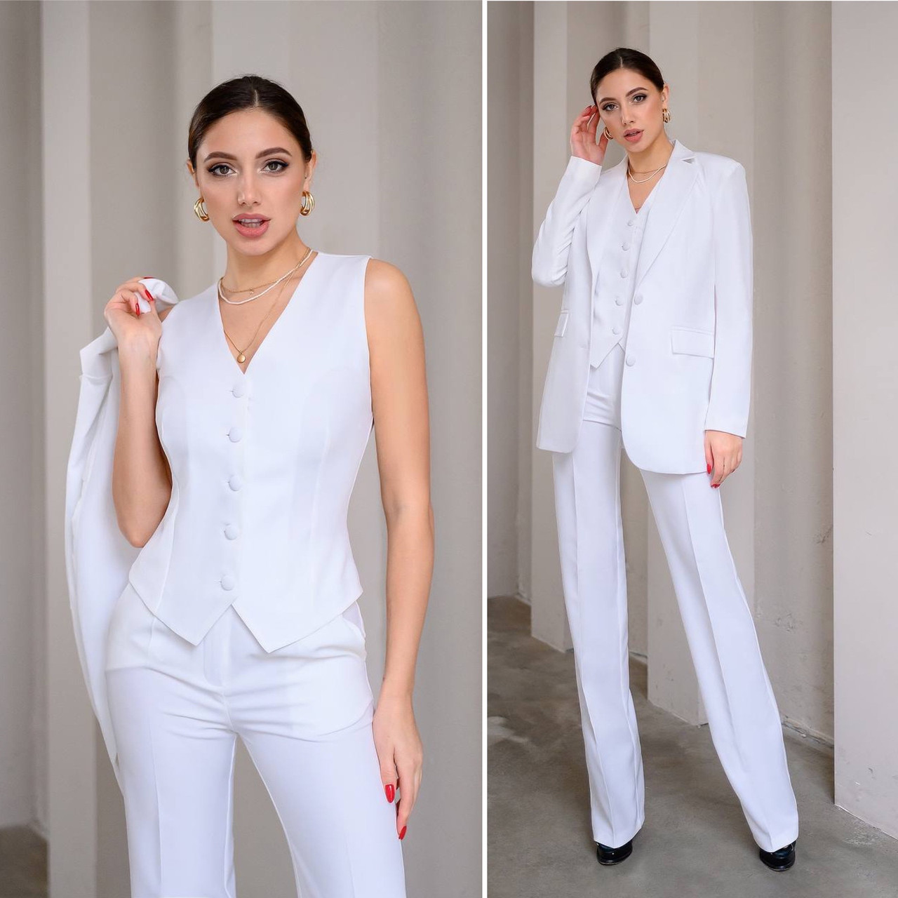 Жіночий класичний костюм Трійка Люкс молоко (різні кольори) XS S M L