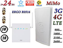 Повний комплект для 4G/LTE/3G Wi-Fi Роутер ERGO R0516 + Антена планшетна MIMO 2×24dbi (48дб)698-2690МГц
