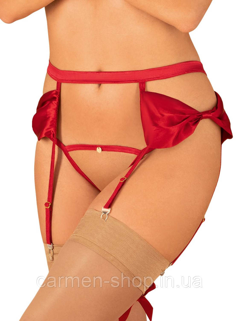 Пояс жіночий із підв'язками Obsessive RUBINESA garter belt & crotchless thong