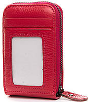 Визитница кожаная женская для карточек красная гладкая картхолдер на молнии на 12 карт Cosmetic Bag H862-6
