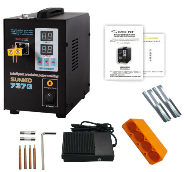 Ручний апарат SUNKKO 737G для точкового зварювання батарей з дисплеєм імпульсів та струму,  18650 кВт, фото 1