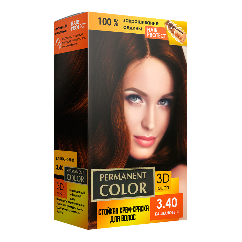 Крем-фарба для волосся з окислювачем, тон Каштановий 3.40 Permanent Color