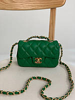 Сумка женская Chanel Mini Green / Шанель зеленая на плечо сумочка женская кожаная стильная