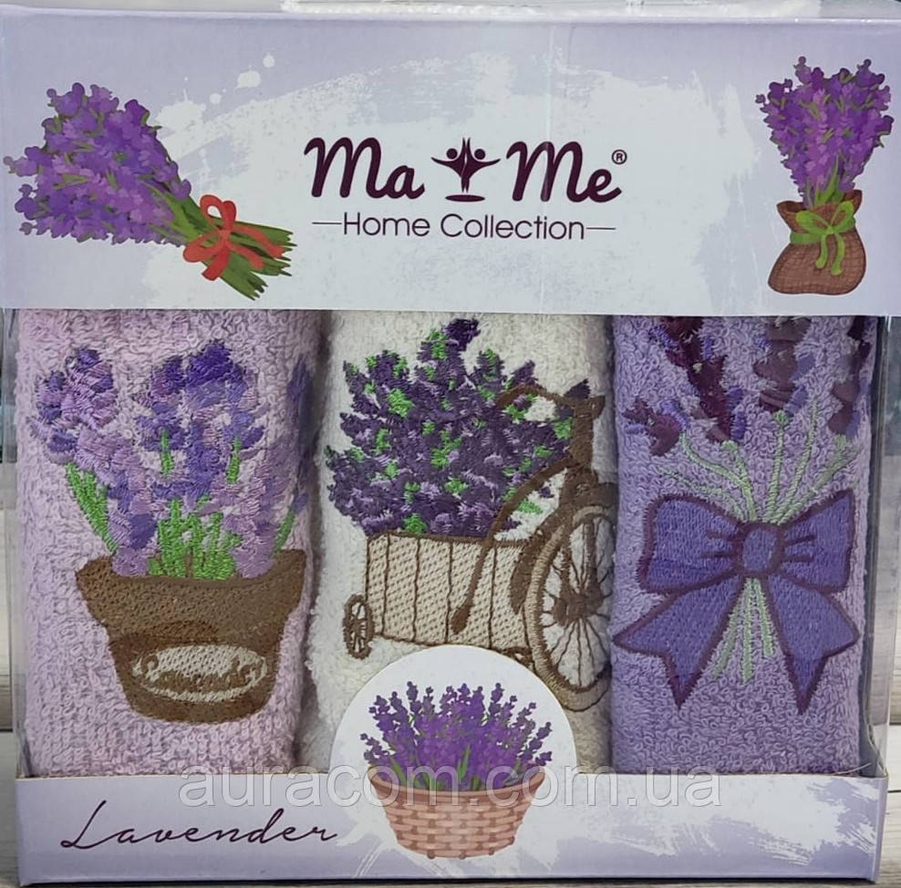 Рушники для кухні з вишивкою, лаванда, в коробці, Туреччина, фото 1