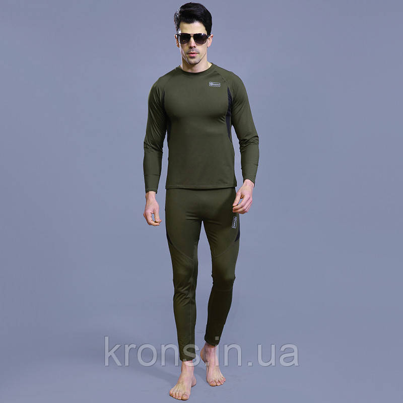 Термобілизна чоловіча Lesko A152 2XL Green однотонна еластична флісова для тренувань осінь-зима, фото 1