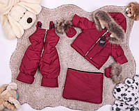 Утепленный комбинезон 3в1 для девочки на зиму бордового цвета из материала плащевка от 0 до 2 лет